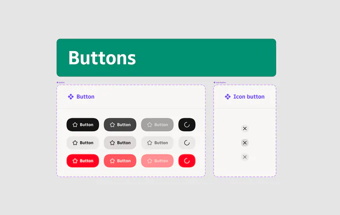 Страница Buttons в&nbsp;библиотеке: компоненты Button и&nbsp;Icon button