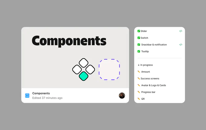 Страница Components в&nbsp;Figma и&nbsp;список компонентов со&nbsp;статусами готовности