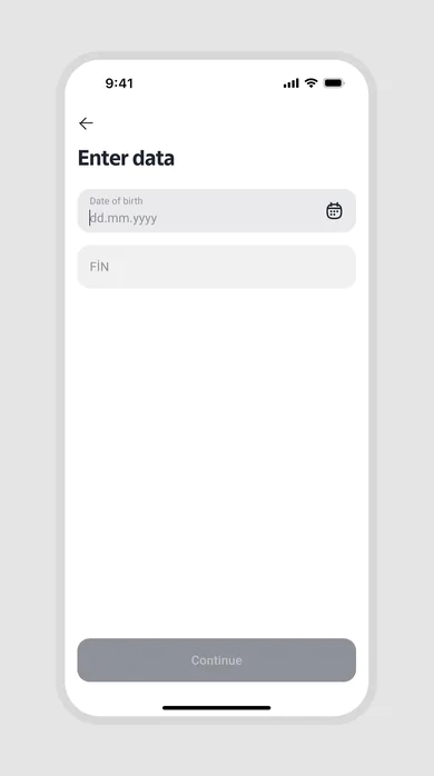 Экран Enter data до&nbsp;перехода